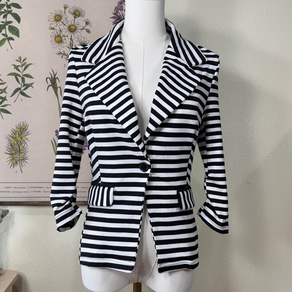 Vintage 90s Y2k 3/4 Sleeve Striped Blazer Jacket Whimsy Twee Mod Retro S M